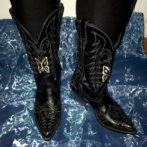 Black Butterfly Cowgirl Boots